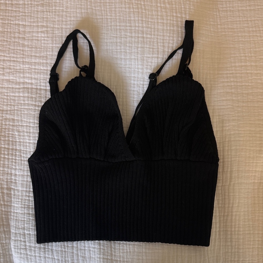 Mustard Seed Black Ribbed Crop Top